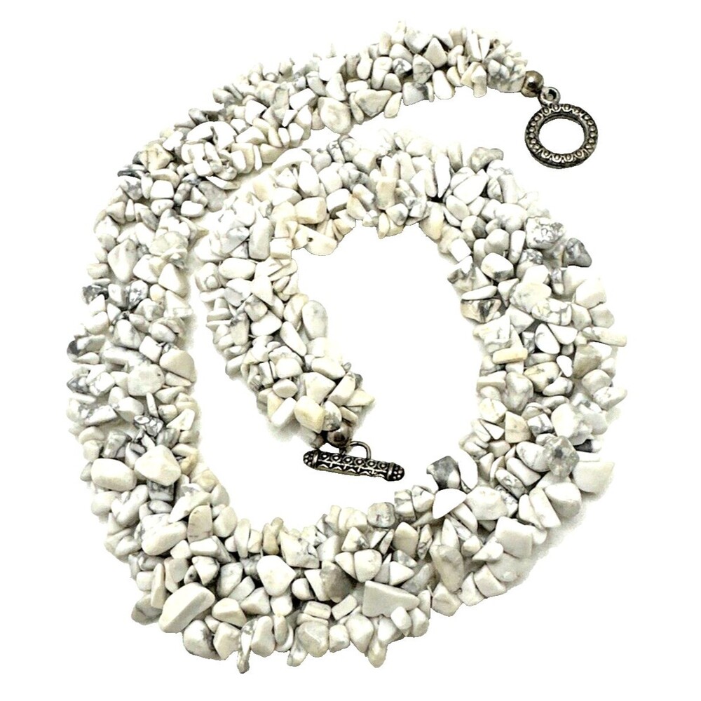 Vtg Howlite Bead Collar Necklace Wide Woven Statement Boho Calming Stone 18"